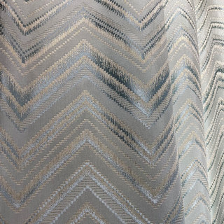 Wave Some Magic Jacquard Art Deco Zigzag Duck Egg Blue Silver Gray Curtain Drape with Metallic Details 2