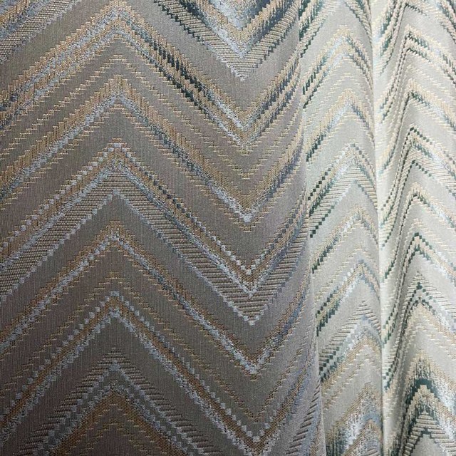 Chic Chevron Art Deco Duck Egg Blue Glitter Curtains 1