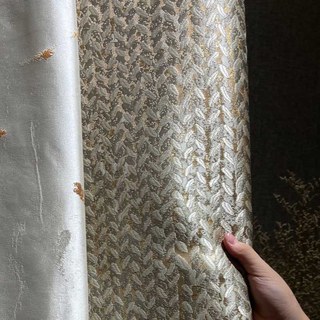Field of Gold Jacquard Grain Patterned Mocha Curtain with Gold Details 5