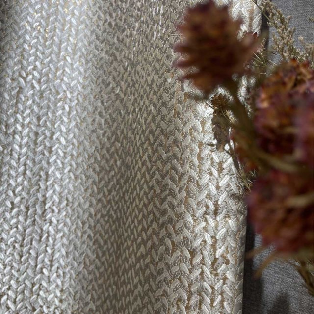 Field of Gold Jacquard Grain Patterned Mocha Curtain with Gold Details 1