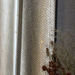 Field of Gold Jacquard Grain Patterned Mocha Curtain with Gold Details 2