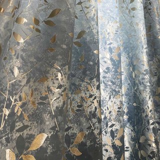 Golden Grove Luxury Jacquard Faux Silk Blue Curtain Drapes