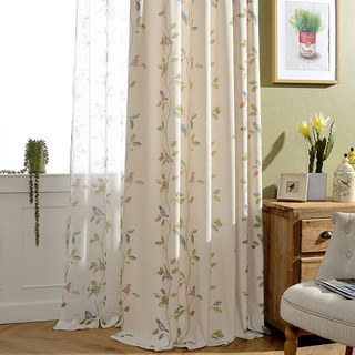 Misty Meadow Floral And Bird Cream Sheer Curtain 7