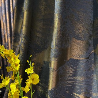 Nocturne Ginkgo Leaves Haze Blue & Brown Floral Curtain 3