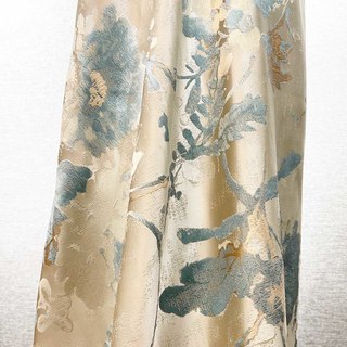 Secret Garden Jacquard Silky Satin Cream & Pastel Teal Floral Curtain with Gold Details 5
