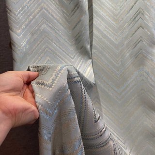Wave Some Magic Jacquard Art Deco Zigzag Duck Egg Blue Silver Gray Curtain Drape with Metallic Details 5