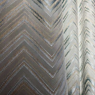 Wave Some Magic Jacquard Art Deco Zigzag Duck Egg Blue Silver Gray Curtain Drape with Metallic Details 4