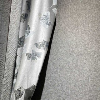 Asian Grove Luxury Jacquard Ginkgo Leaf Patterned Silvery Gray Curtain Drapes with Gold Details 5