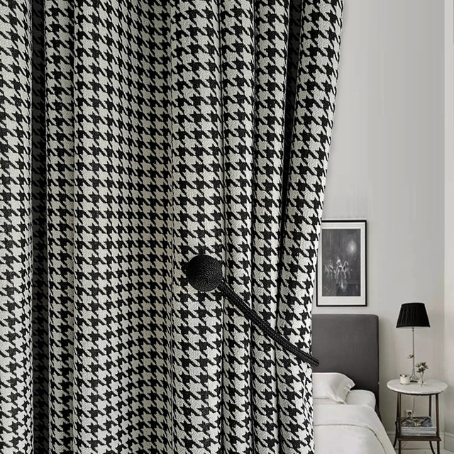 Houndstooth Patterned Black and White Blackout Curtain Drapes 1