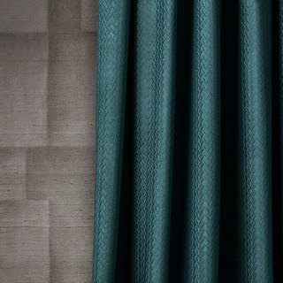 Scandinavian Basketweave Textured Teal Velvet Blackout Curtain Drapes
