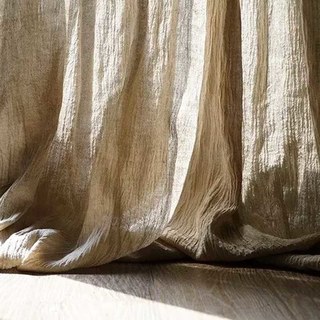 Shabby Chic Crushed Flax Linen Natural Color Heavy Semi Sheer Curtain 3