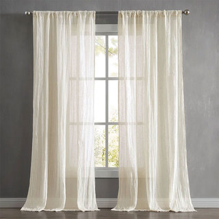 Shabby Chic Crushed Pure Flax Linen Cream Heavy Semi Sheer Curtain 1