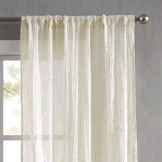 Shabby Chic Crushed Pure Flax Linen Cream Heavy Semi Sheer Curtain 3