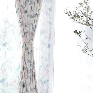 Spring Bloom Pink Floral and Foliage Print Curtains 6