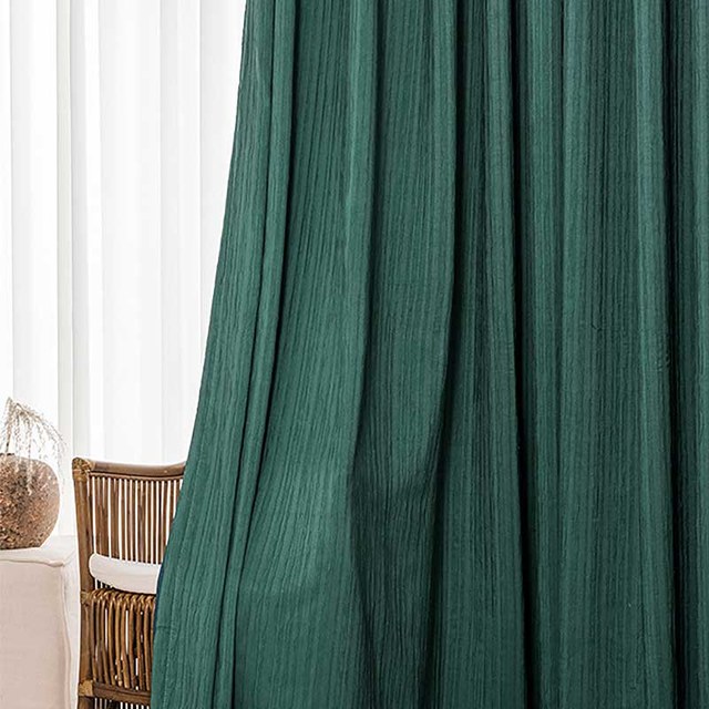 The Crush Dark Green Crushed Striped Blackout Curtain Drapes 1