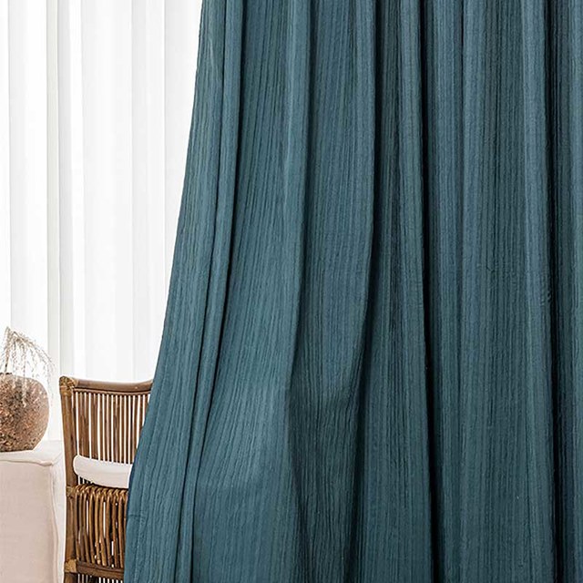 The Crush Navy Blue Crushed Striped Blackout Curtain Drapes 1