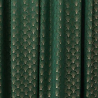 The Roaring Twenties Luxury Art Deco Shell Patterned Dark Green & Gold Curtain Drapes 8