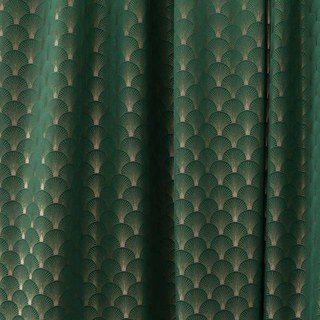 The Roaring Twenties Luxury Art Deco Shell Patterned Dark Green & Gold Curtain Drapes 3
