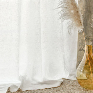 Wabi Sabi 100% Flax Linen Ivory White Heavy Semi Sheer Curtain 2