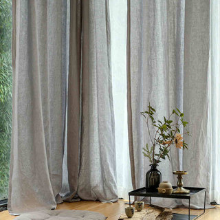 Wabi Sabi Pure Flax Linen Light Gray Heavy Semi Sheer Curtain