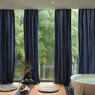 Wabi Sabi Pure Flax Linen Navy Blue Heavy Semi Sheer Curtain 2