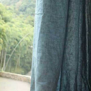 Wabi Sabi Pure Flax Linen Teal Blue Heavy Semi Sheer Curtain 5