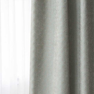 Art Deco Geometric Arrow Patterned Mint and Cream Chenille Blackout Curtain Drapes 2