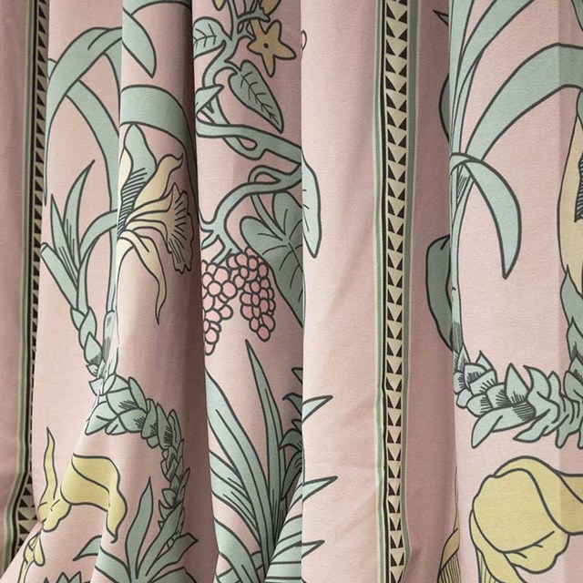 Botanica Blush Pink Striped Floral Velvet Curtain 1