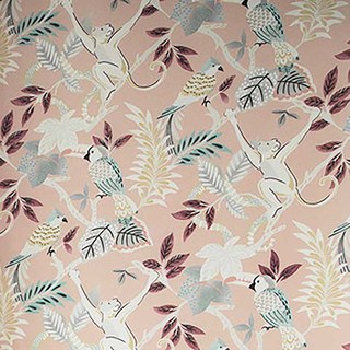 Jungle Mingle Monkey and Parrot Pink Floral Velvet Curtain 8