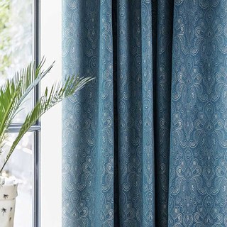 New Classics Luxury Damask Jacquard Blue Curtain Drapes 2