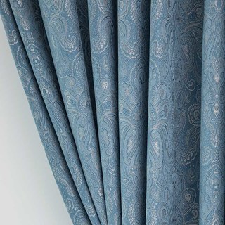 New Classics Luxury Damask Jacquard Blue Curtain Drapes 3