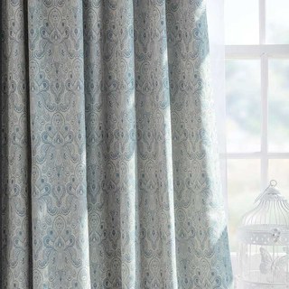 New Classics Luxury Damask Jacquard Grey & Blue Curtain Drapes 2