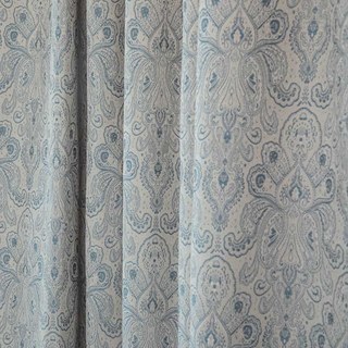 New Classics Luxury Damask Jacquard Grey & Blue Curtain Drapes 3