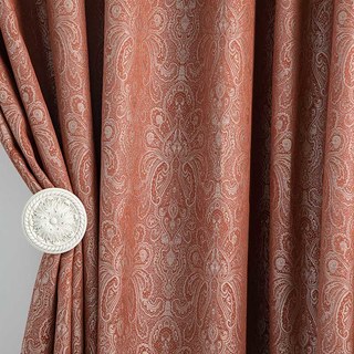 New Classics Luxury Damask Jacquard Terracotta Burnt Orange Curtain Drapes 1
