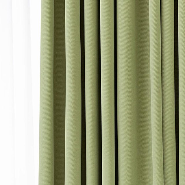 Sunnyvale Herringbone Olive Green Textured Velvet Blackout Curtains 1