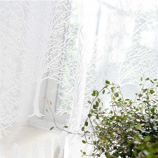 Woodland Walk White Tree And Leaf Jacquard Sheer Lace Curtains 3