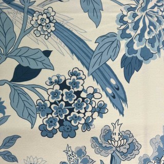 Birds & Blossoms Chinoiserie Blue Floral Velvet Curtain 3