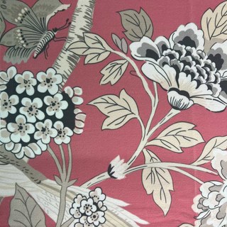 Birds & Blossoms Chinoiserie Coral Red Floral Velvet Curtain 2