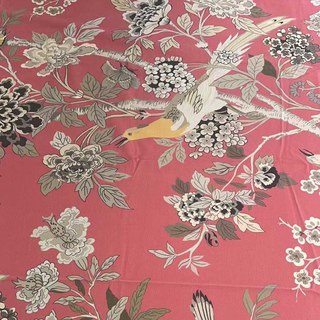 Birds & Blossoms Chinoiserie Coral Red Floral Velvet Curtain 4