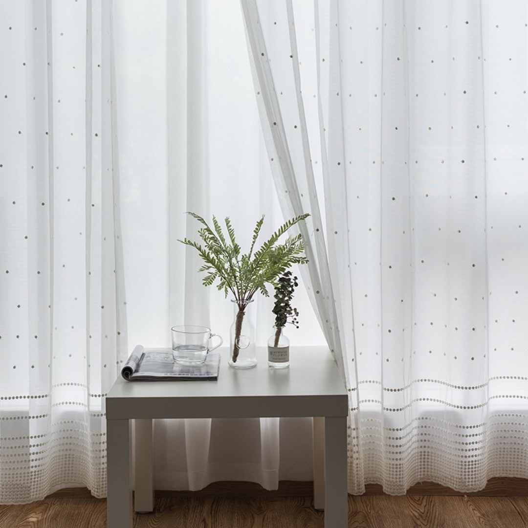 Embroidered White Dotted Dot Sheer Curtain