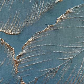 Paradise Luxury 3D Jacquard Tropical Leaves Duck Egg Blue Curtain with Gold Details