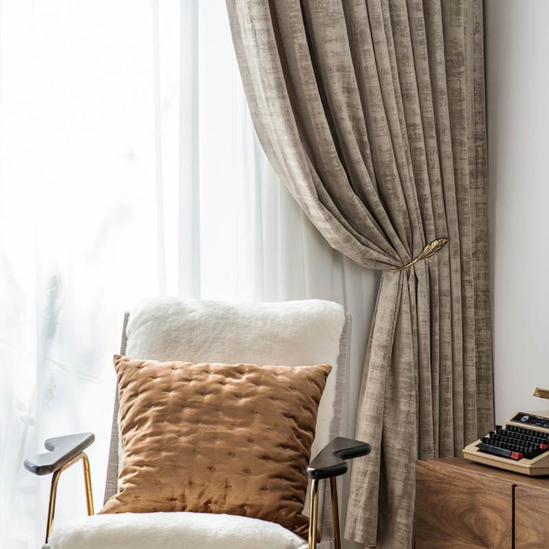Premium Textured Light Brown Mocha Textured Velvet Curtain Drapes
