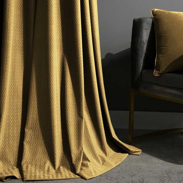 Scandinavian Basketweave Bronze Gold Embossed Velvet Blackout Curtains 1