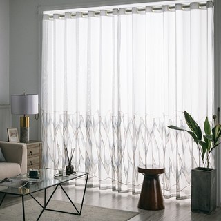 Geometrica Embroidered Sparkling Blue Gold & White Sheer Curtain 3