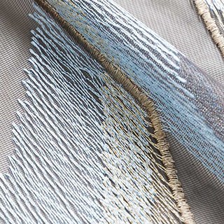 Geometrica Embroidered Sparkling Blue Gold & White Sheer Curtain 6