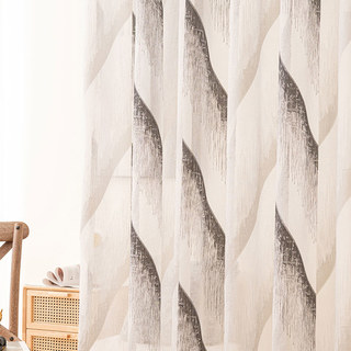 New Wave Jacquard Charcoal Gray Modern Geometric Sheer Curtain