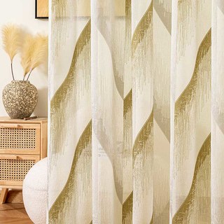 New Wave Jacquard Gold Modern Geometric Sheer Curtain 2