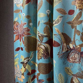 Summer Blooms Luxury Jacquard Teal Floral Blackout Curtain Drapes 5
