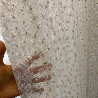 Summertime Embroidered Daisy Ivory White Sheer Curtain with Gold Details