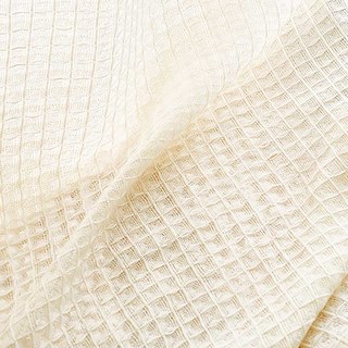 Woven Knit Cotton Blend Waffle Patterned White Heavy Semi Sheer Curtain